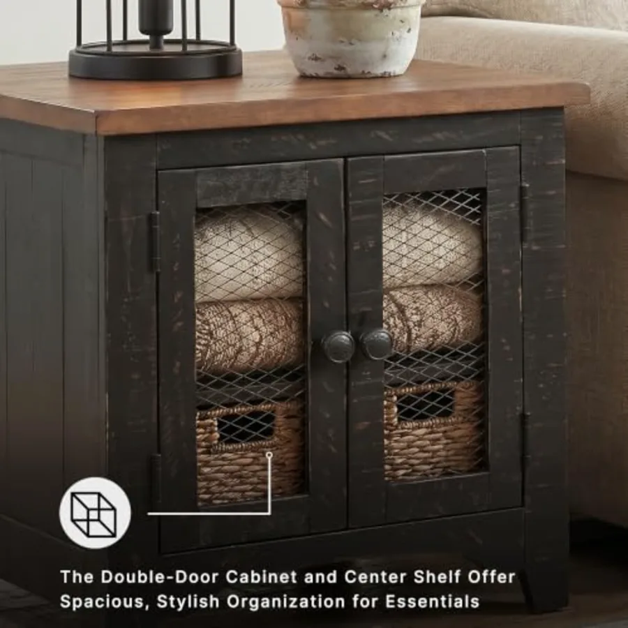 Valebeck Farmhouse Rectangular End Table with Storage view 5