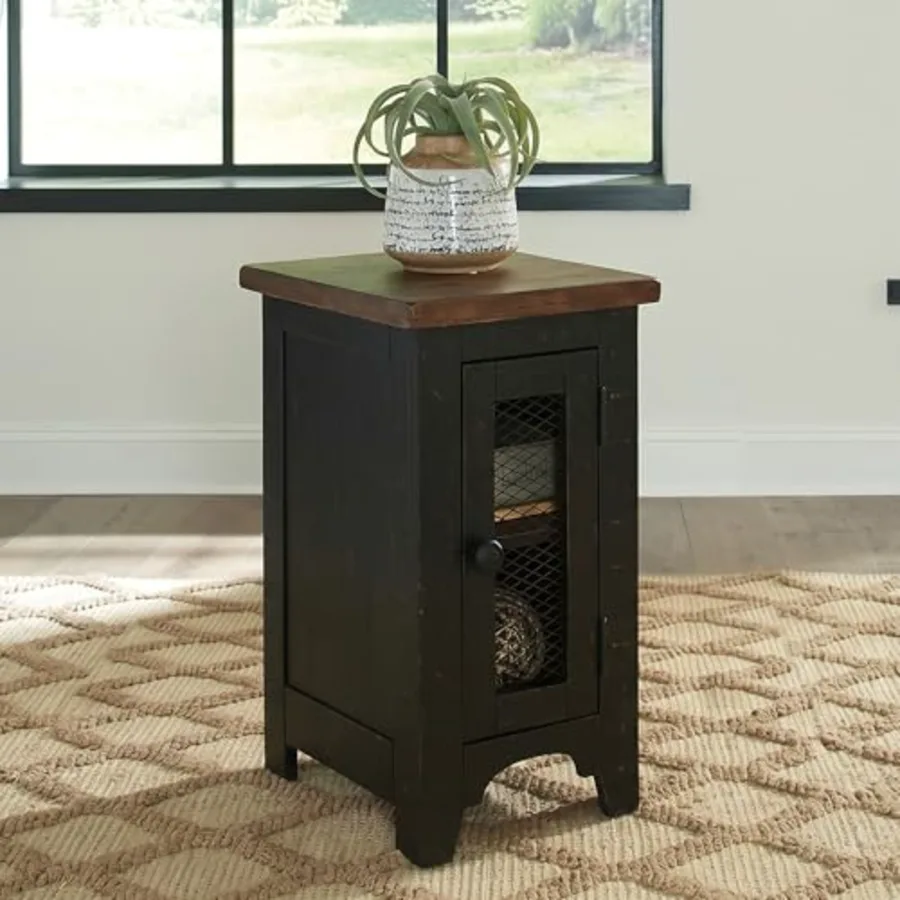 Valebeck Rustic Farmhouse Chair Side End Table with Cabinet view 2