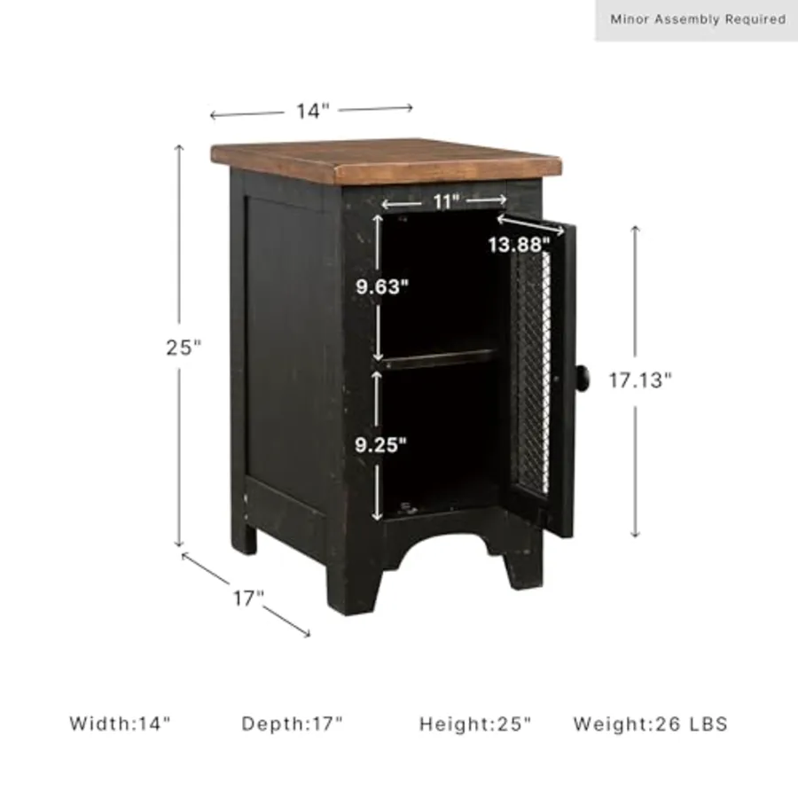 Valebeck Rustic Farmhouse Chair Side End Table with Cabinet view 3