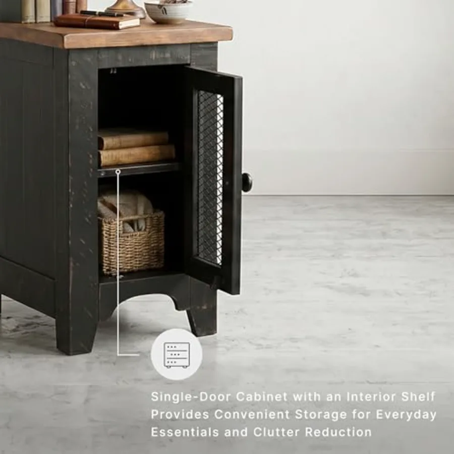 Valebeck Rustic Farmhouse Chair Side End Table with Cabinet view 4