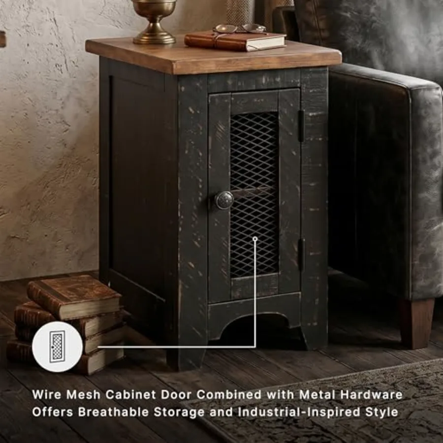 Valebeck Rustic Farmhouse Chair Side End Table with Cabinet view 5