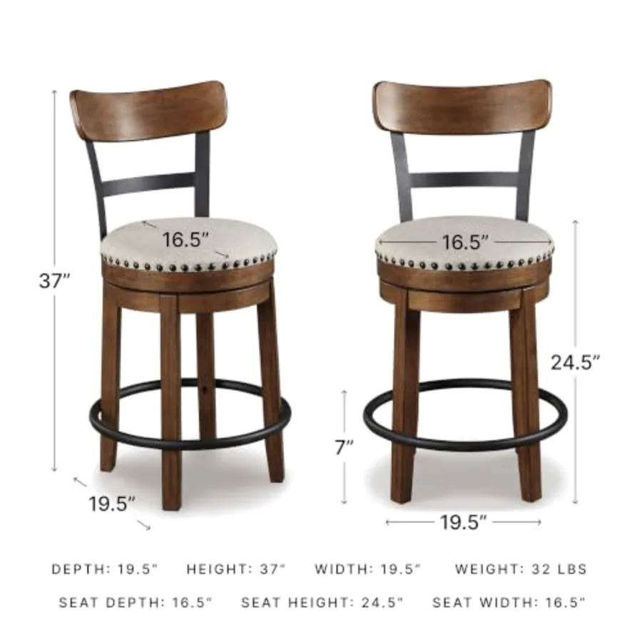 Valebeck Rustic Farmhouse Swivel Bar Stool view 3