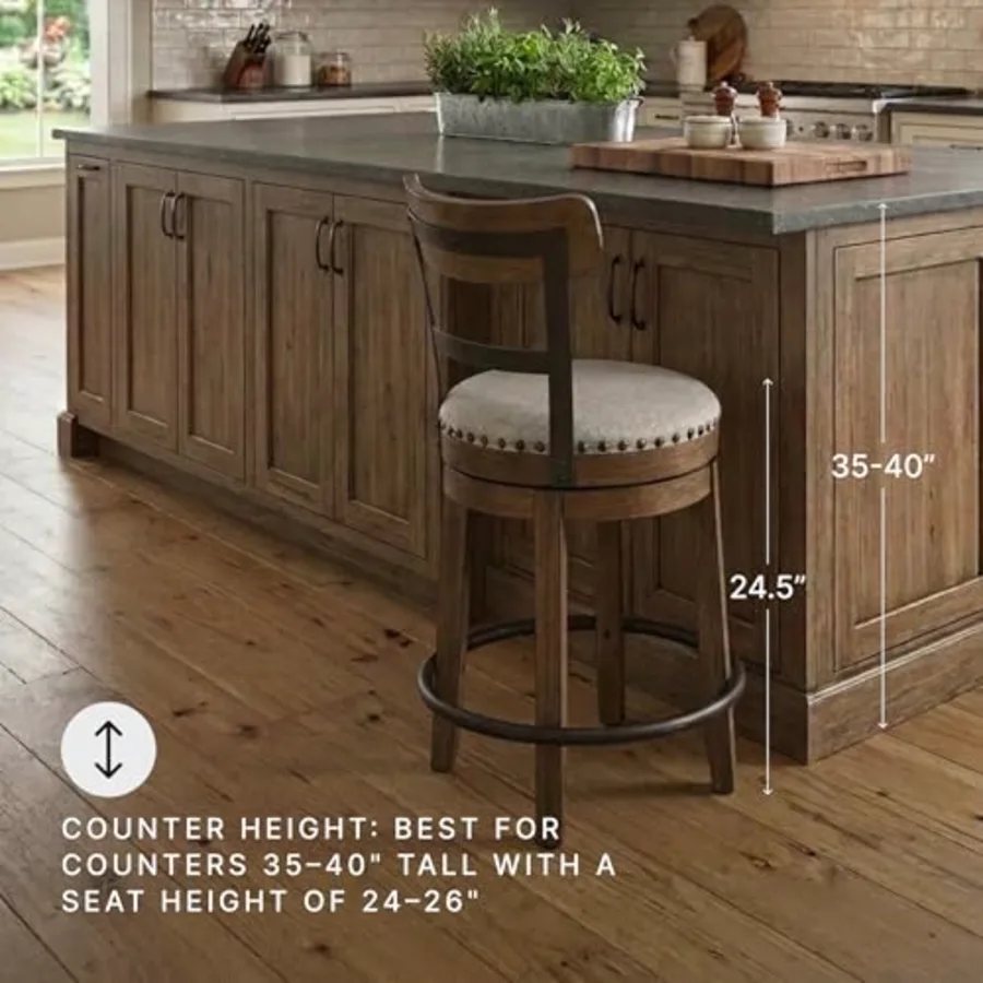 Valebeck Rustic Farmhouse Swivel Bar Stool view 4