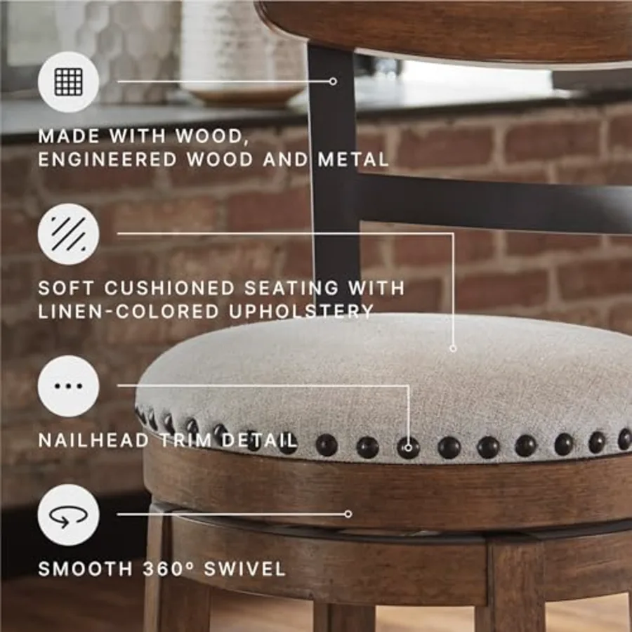 Valebeck Rustic Farmhouse Swivel Bar Stool view 5