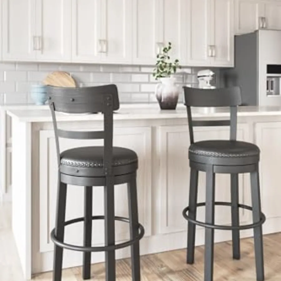 Valebeck Tall Upholstered Swivel Bar Stool with 360-Degree view 2