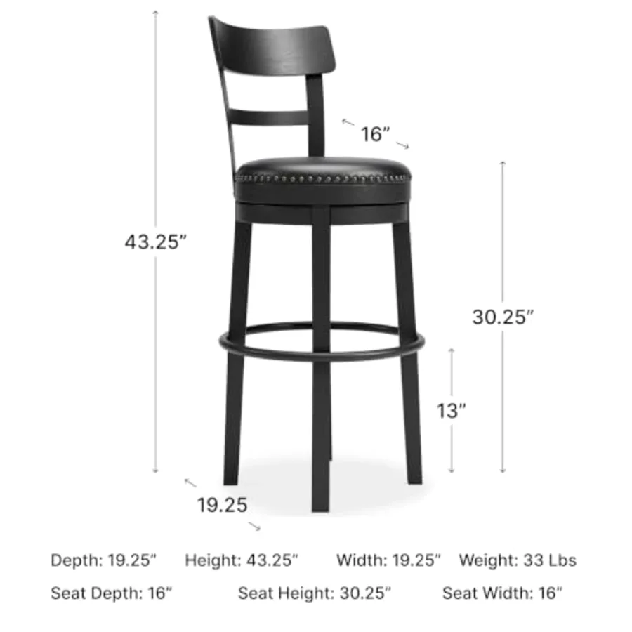 Valebeck Tall Upholstered Swivel Bar Stool with 360-Degree view 3
