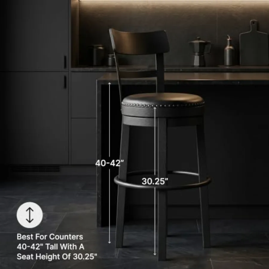 Valebeck Tall Upholstered Swivel Bar Stool with 360-Degree view 4