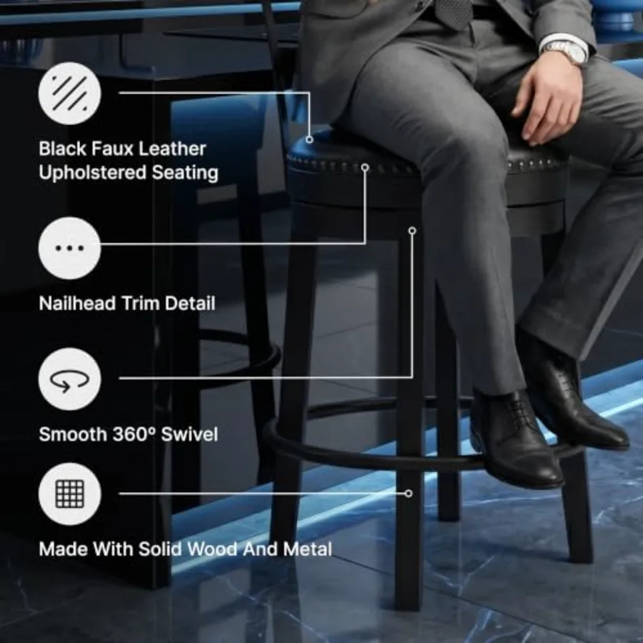 Valebeck Tall Upholstered Swivel Bar Stool with 360-Degree view 5