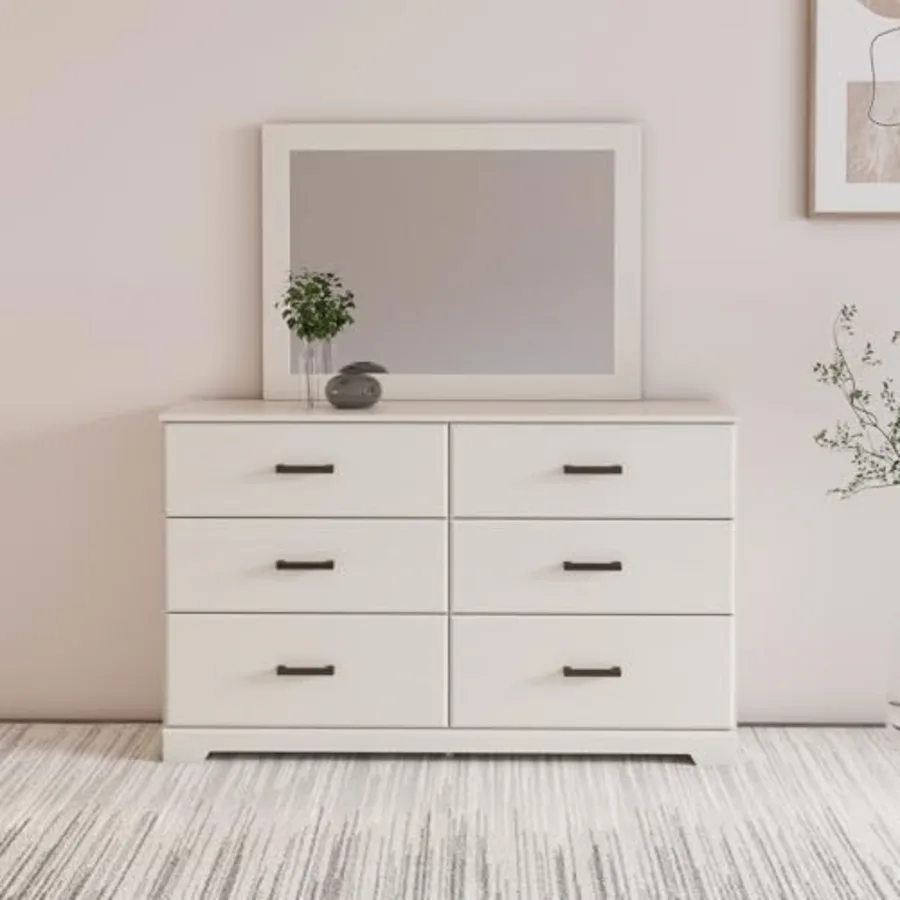 White 6 Drawer Dresser with Mirror for Bedroom view 2