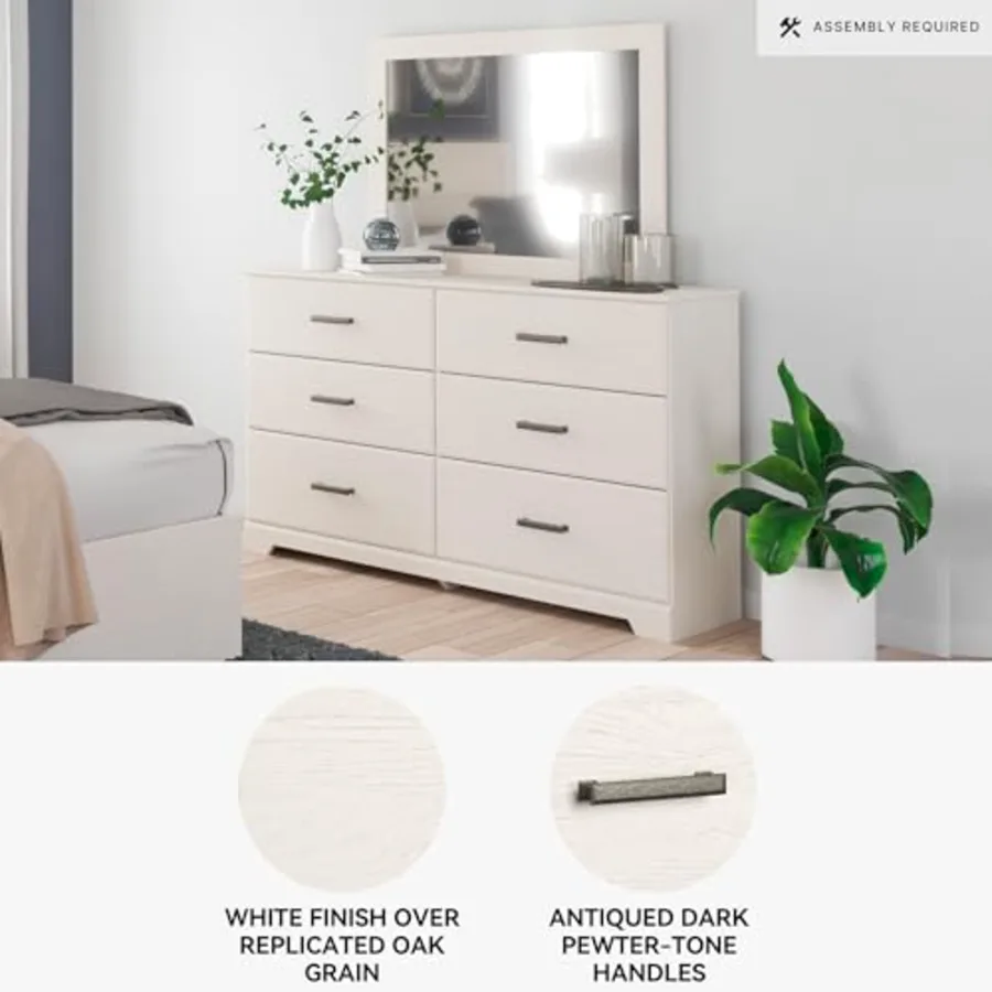 White 6 Drawer Dresser with Mirror for Bedroom view 4