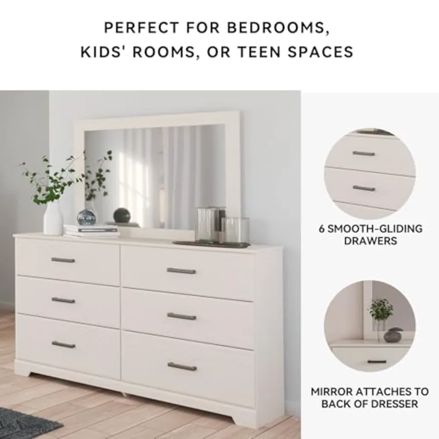 White 6 Drawer Dresser with Mirror for Bedroom view 5