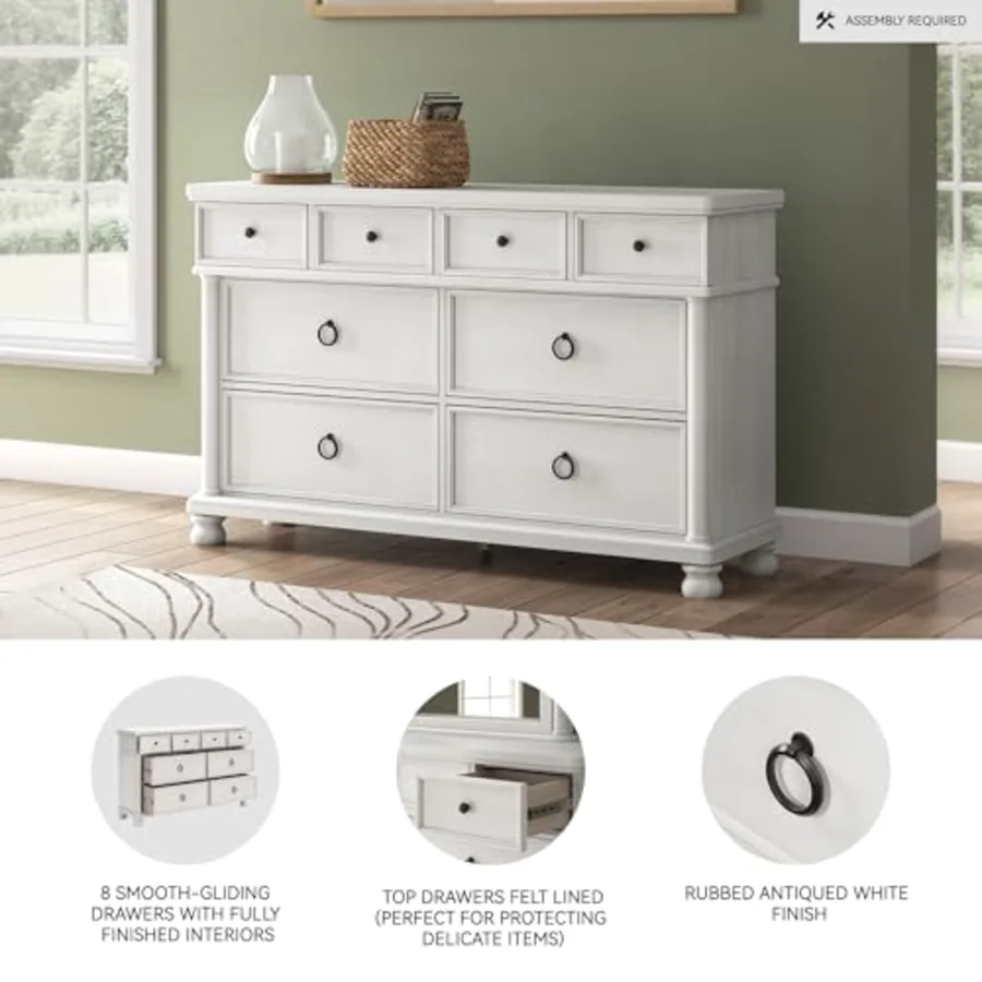 White Wood Drawer Dresser for Bedroom view 4
