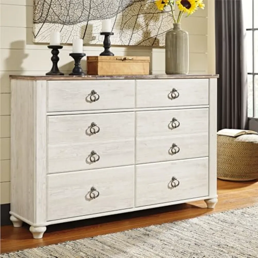 Willowton Coastal Cottage 6 Drawer Dresser with Faux Plank Top view 2