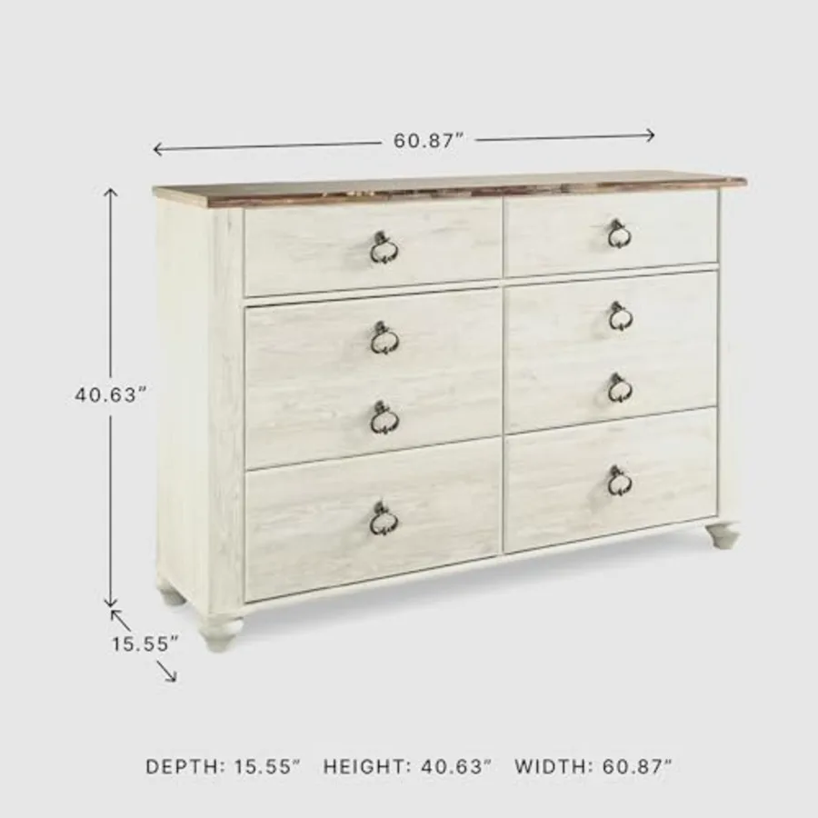 Willowton Coastal Cottage 6 Drawer Dresser with Faux Plank Top view 3
