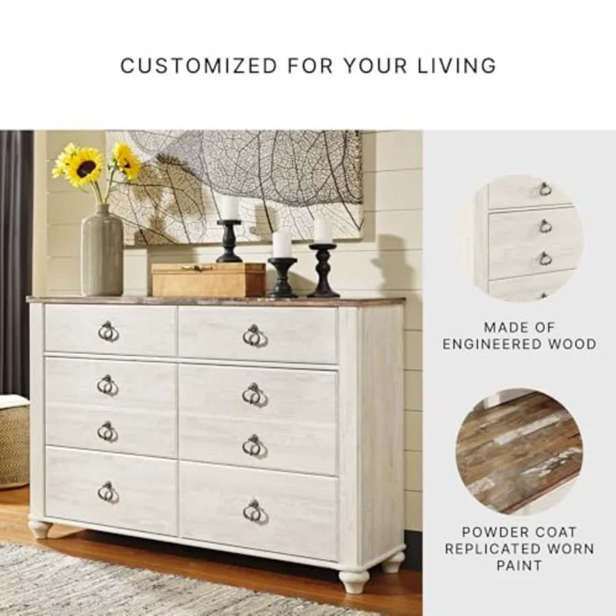 Willowton Coastal Cottage 6 Drawer Dresser with Faux Plank Top view 5