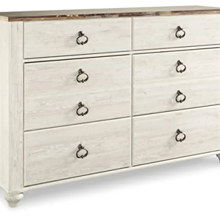 Willowton Coastal Cottage 6 Drawer Dresser with Faux Plank Top