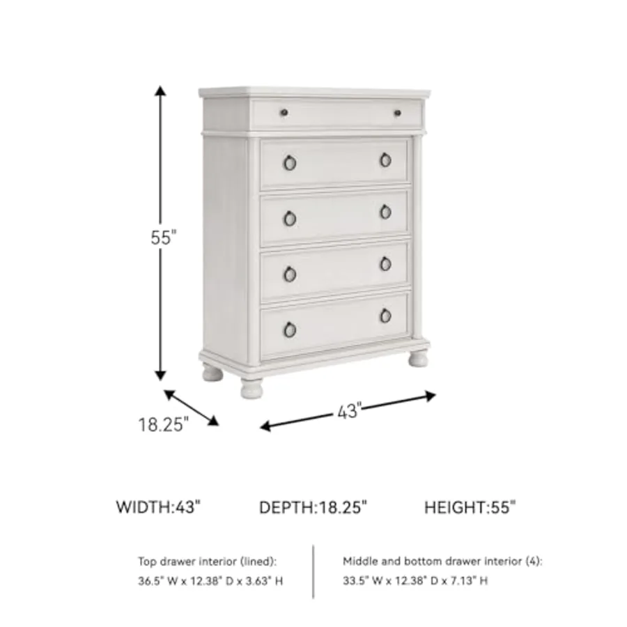 Wood 5 Drawer Chest of Drawers view 3