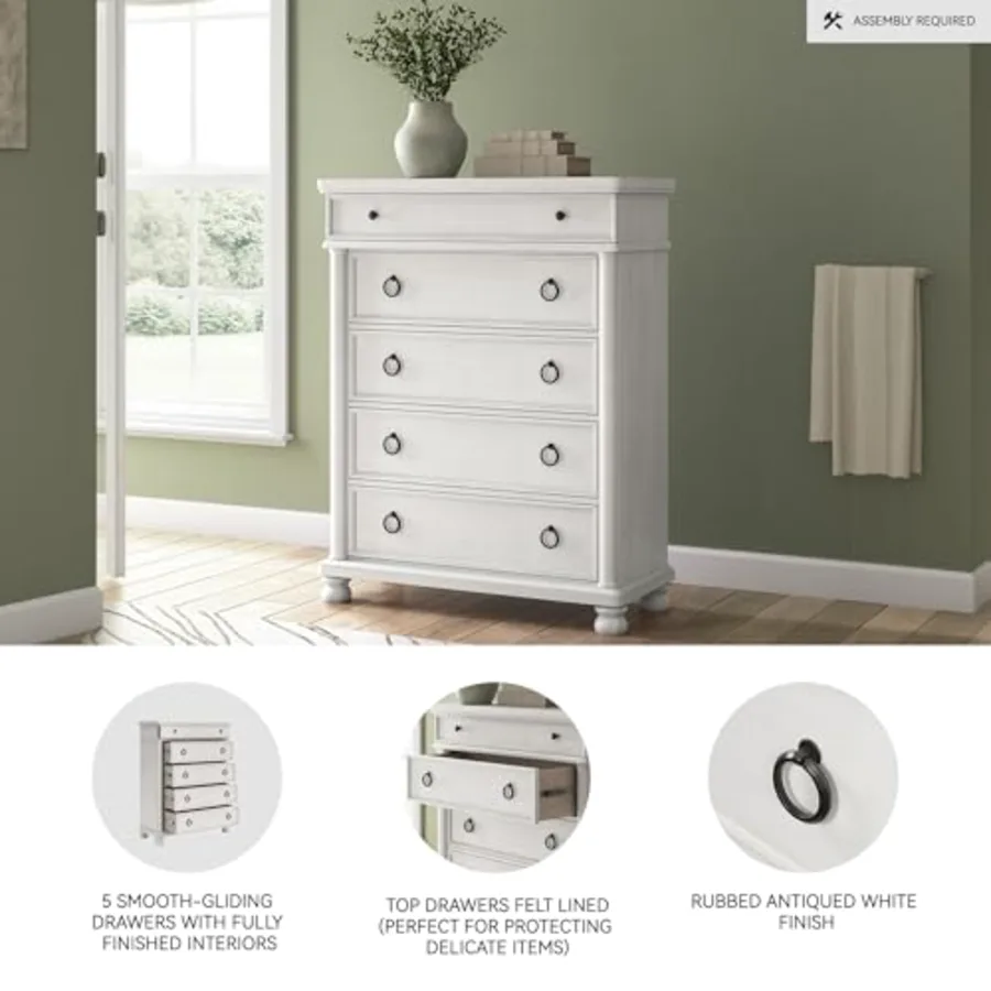 Wood 5 Drawer Chest of Drawers view 4