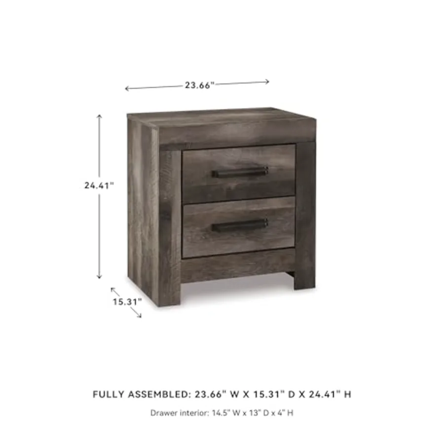 Wynnlow Grey 2-Drawer Nightstand with USB Ports view 3