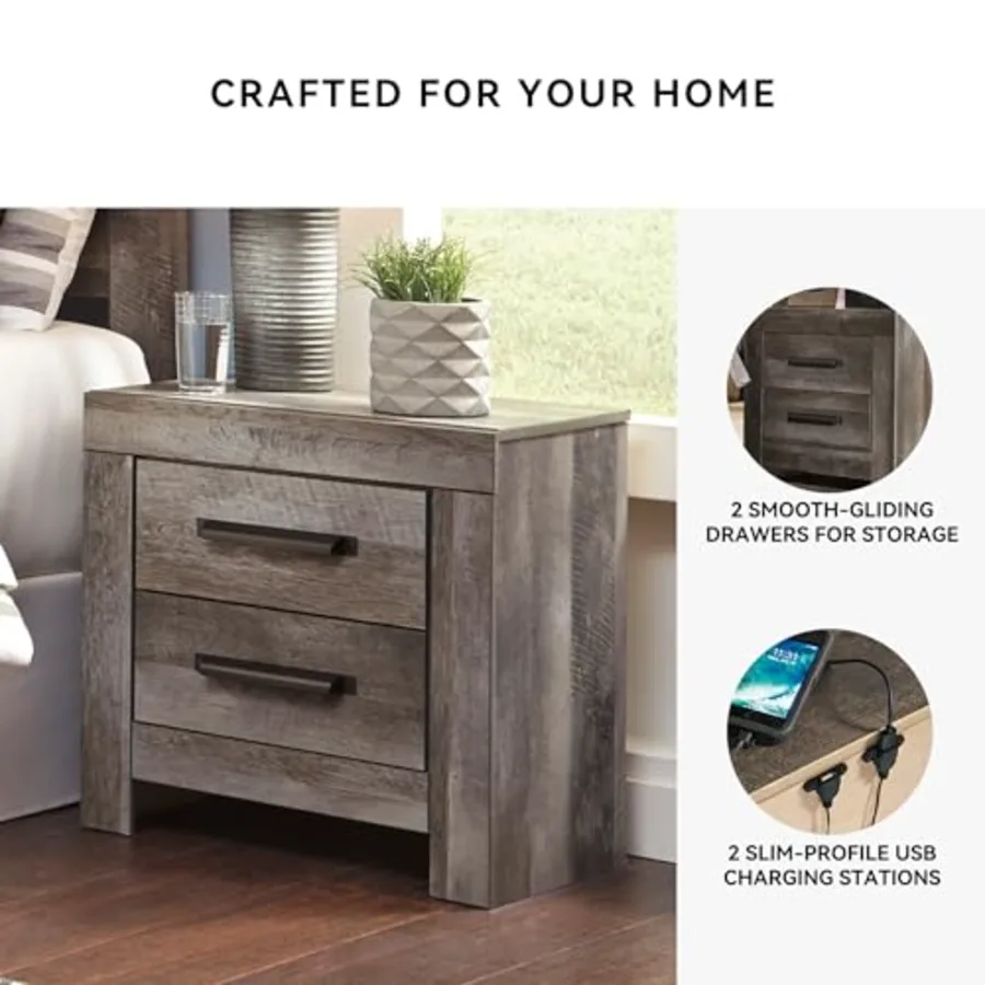 Wynnlow Grey 2-Drawer Nightstand with USB Ports view 5