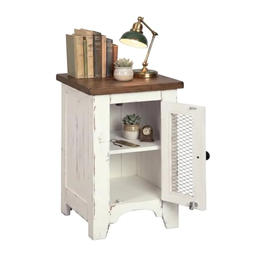 Wystfield Farmhouse Chair Side End Table with Cabinet Door